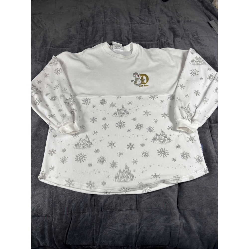 Disney‎ Spirit Jersey Disneyland Resort White Silver Snowflake Snowman Small S